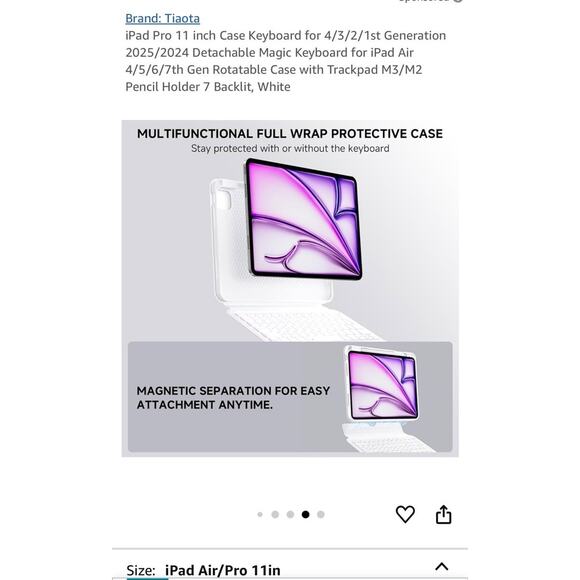 Tiaota Ipad Magnetic Keyboard Case For iPad 11 Inch WHITE BRAND NEW - Picture 7 of 7